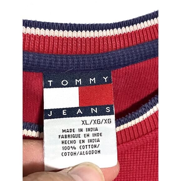 Vintage Tommy Hilfiger Shirt Red White Blue Cotton Embroidered Logo Y2K Mens XL - Picture 5 of 7